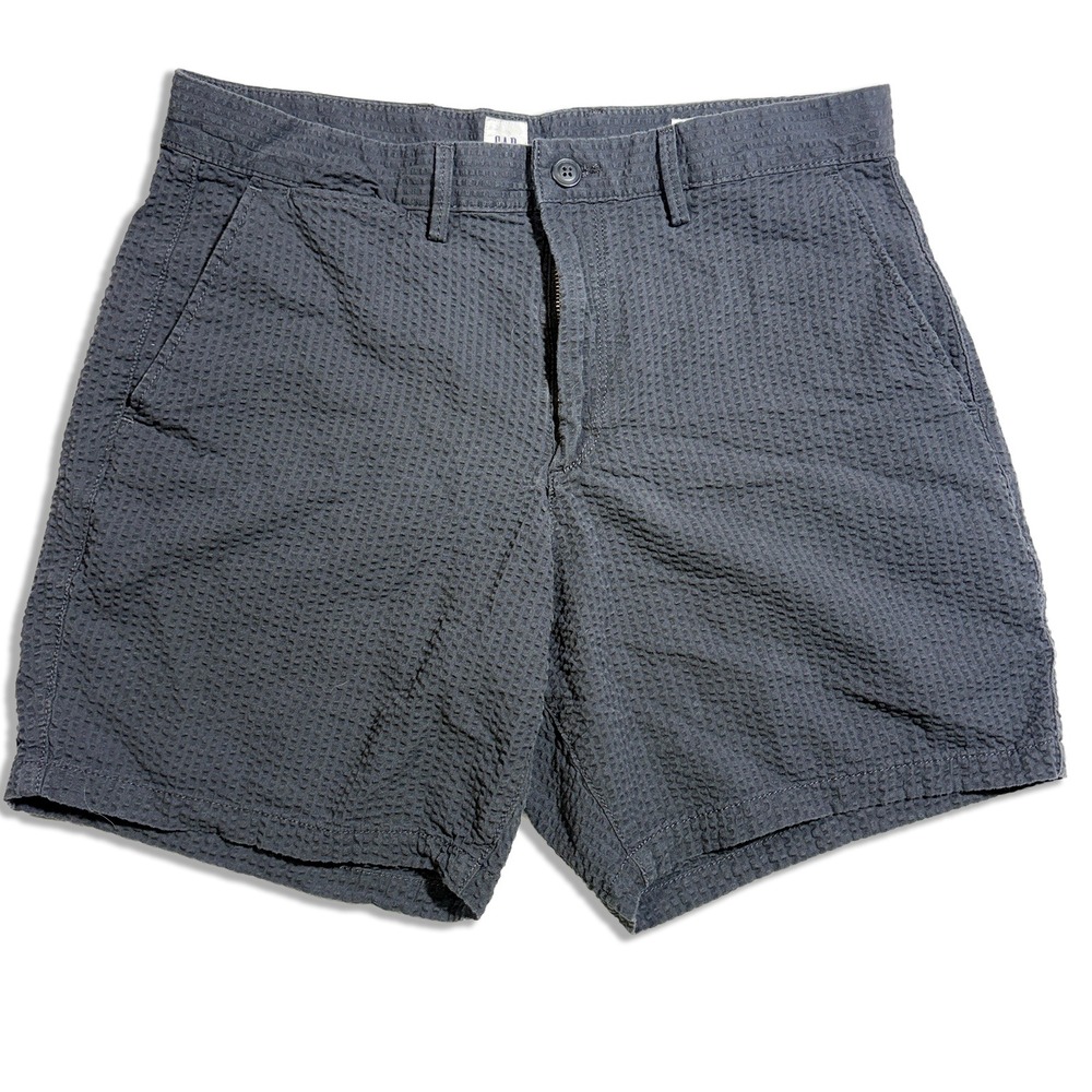 Gap Mens Essential Khaki 7 Inch Flat Front Pocket Shorts Grey Weave Size 34